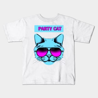 Party Cat Synthwave Retro Kids T-Shirt